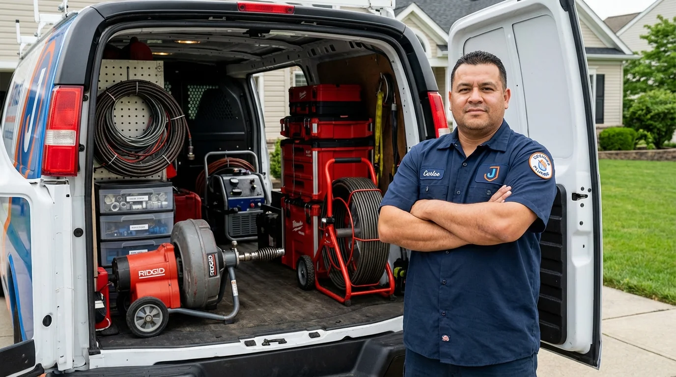 Professional drain cleaning equipment and Johns Plumbing LLC plumber in Masontown