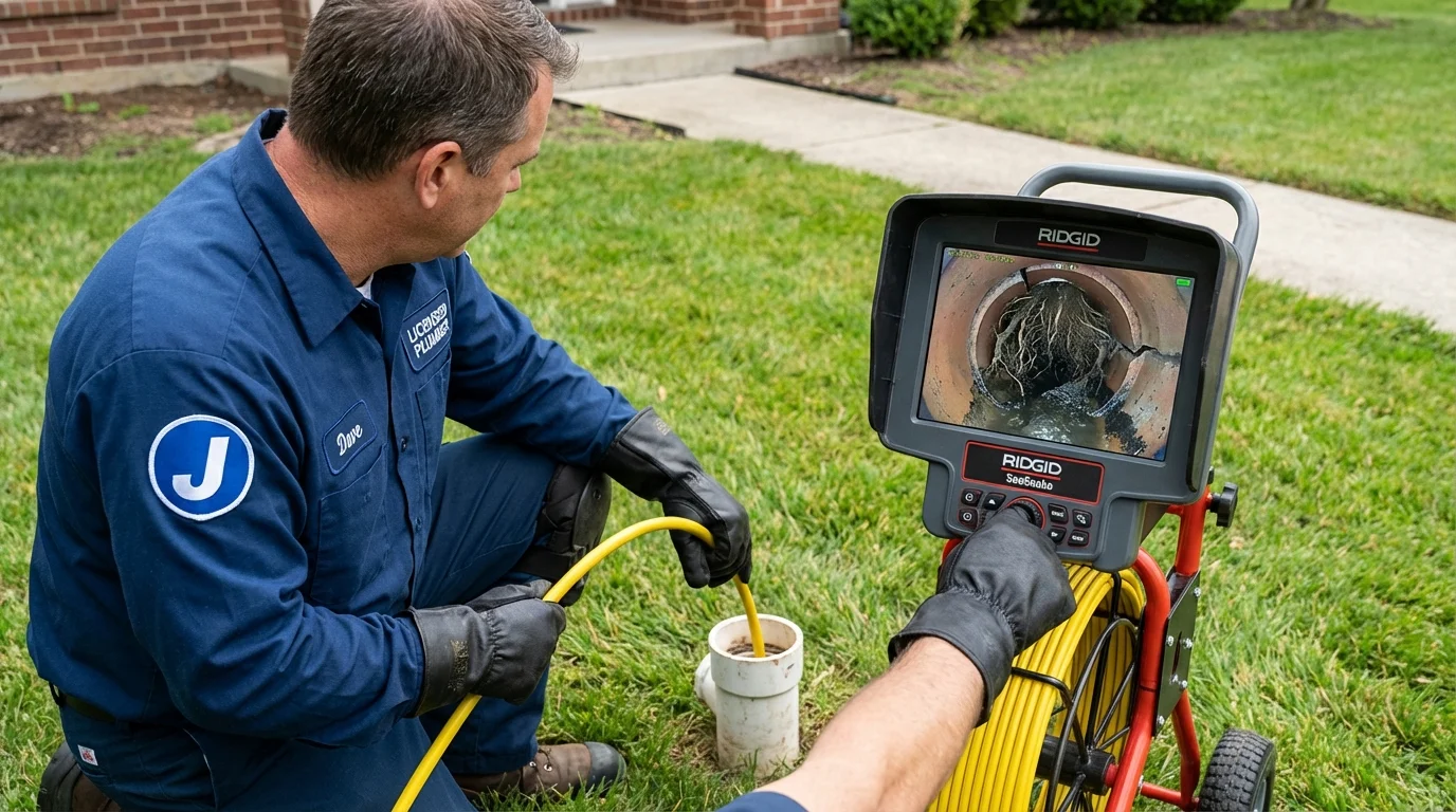 Sewer camera inspection being performed by Johns Plumbing LLC in Masontown