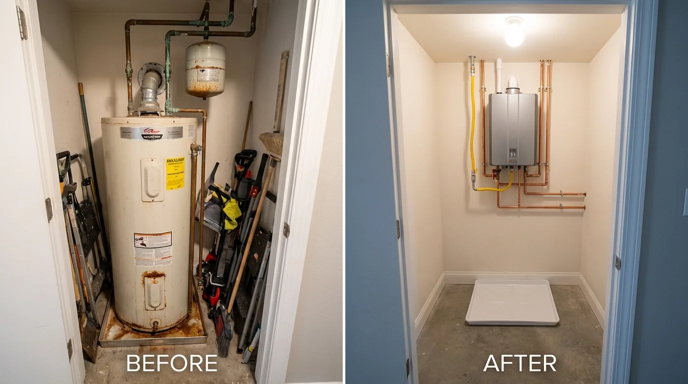 Tank water heater versus wall-mounted tankless unit comparison for Masontown, PA homeowners