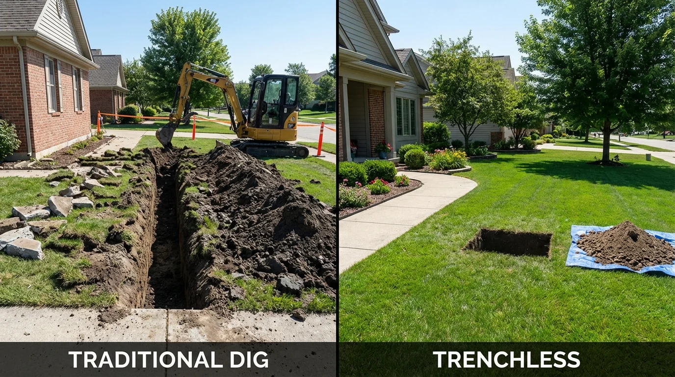 Trenchless sewer repair with minimal yard damage versus traditional excavation in Masontown, PA